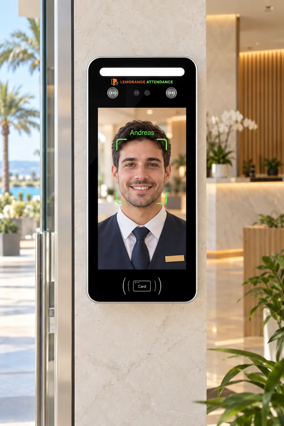 LEM Ai8 wall-mounted at a hotel reception in Limassol