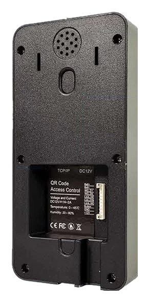 Q8 terminal, rear view, showing the terminal block and USB port