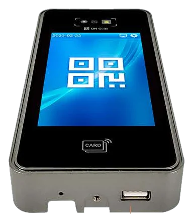 Q9 terminal tilted to show its base and USB port